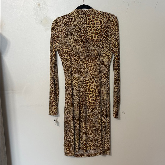 Norma Kamali Leopard Print Faux Wrap Dress Ruched Bodycon Long Sleeve M - Picture 5 of 5